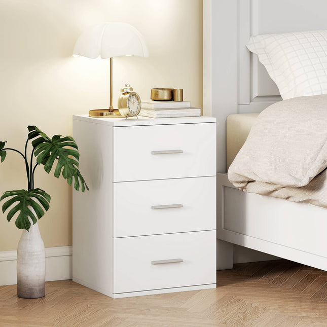 Nightstand with 3 Drawers, MDF, White, 40x35x60 cm