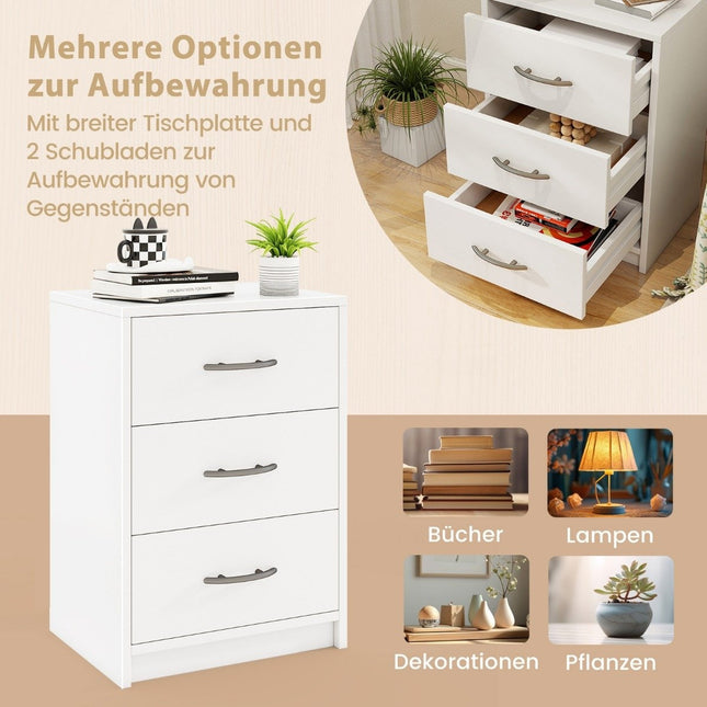 Nightstand with 3 Drawers, White, 38.5 x 28 x 54 cm