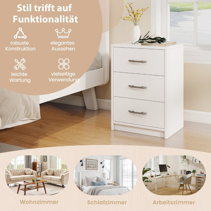 Nightstand with 3 Drawers, White, 38.5 x 28 x 54 cm