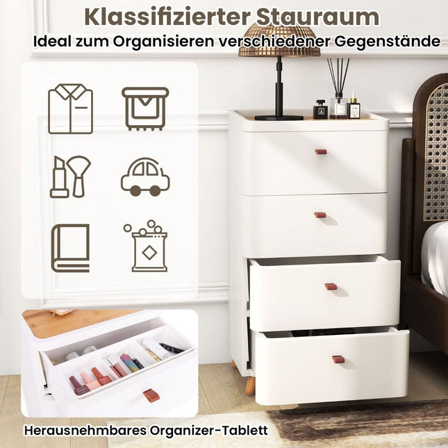 Nightstand with 4 drawers bedside table chest of drawers with removable organizer tray white 42 x 32 x 81.5 cm