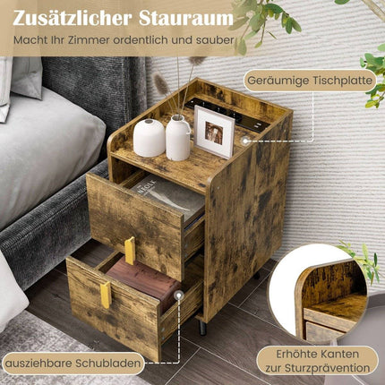 Nightstand with Charging Station, 2 Drawers, USB Ports, 40x32x60 cm