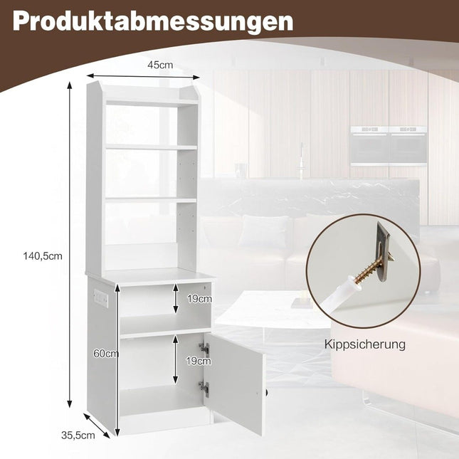 Nightstand with Charging Station – 3 Shelves, 2-Stage Cabinet, White