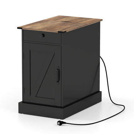 Nightstand with Charging Station, Drawer, Foldable Top, Black