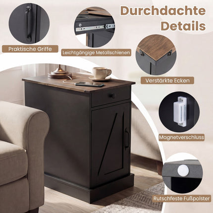 Nightstand with Charging Station, Drawer, Foldable Top, Black