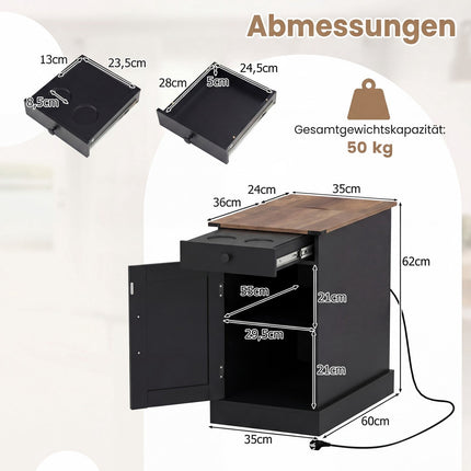 Nightstand with Charging Station, Drawer, Foldable Top, Black