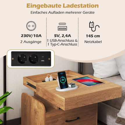 Nightstand with Charging Station, Drawer & Open Shelves