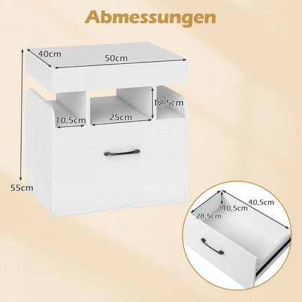 Nightstand with Charging Station, Drawer & Open Shelves, White