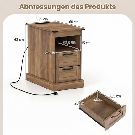 Nightstand with Charging Station, Open Shelf & 2 Drawers