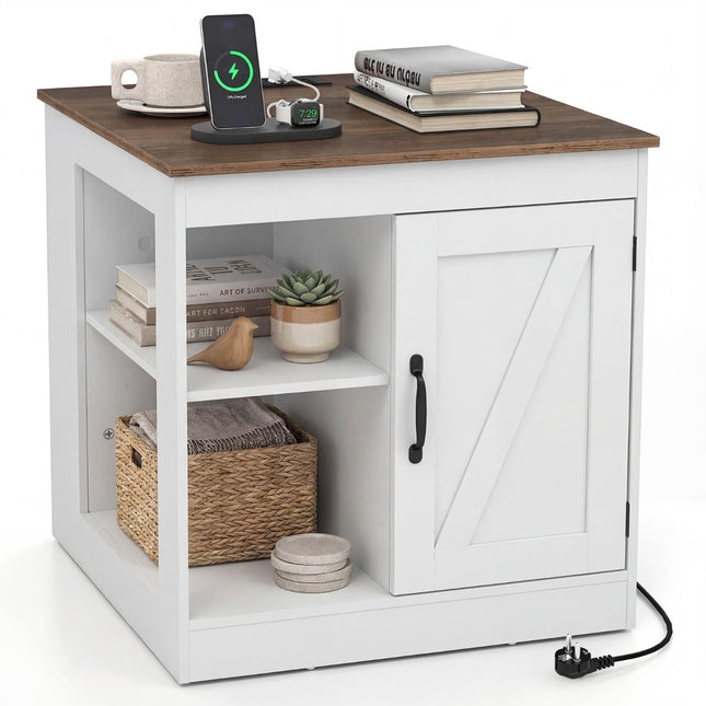 Nightstand with Charging Station and Adjustable Shelves