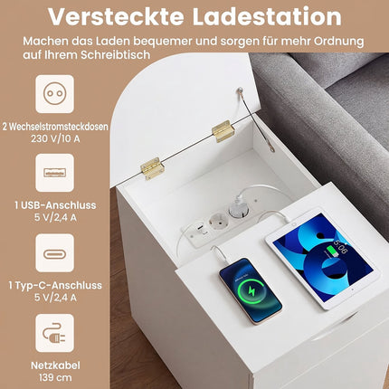 Nightstand with Hidden Charging Station and Adjustable Shelf
