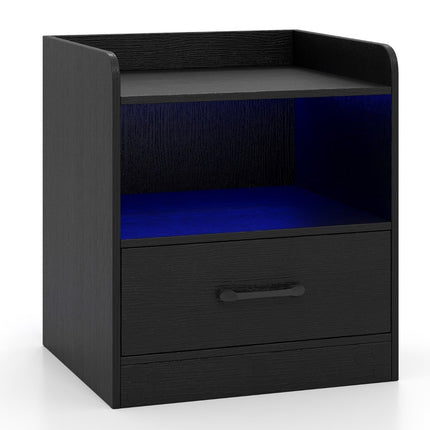 Nightstand with LED Lighting, Open Shelf & Drawer