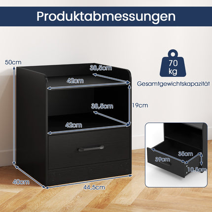 Nightstand with LED Lighting, Open Shelf & Drawer