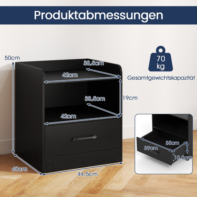 Nightstand with LED Lighting, Open Shelf & Drawer