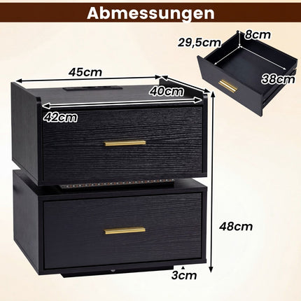 Nightstand with LED Lights and Charging Station, 2 Drawers