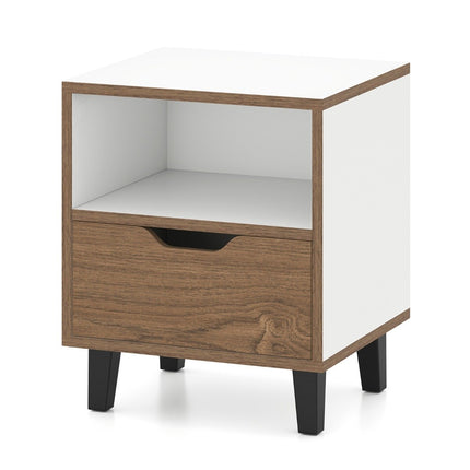 Nightstand with Open Shelf & Drawer – Compact Side Table