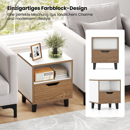 Nightstand with Open Shelf & Drawer – Compact Side Table