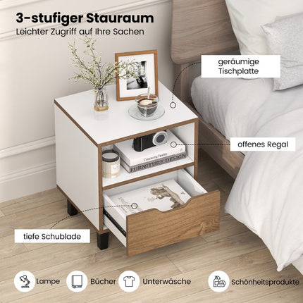 Nightstand with Open Shelf & Drawer – Compact Side Table
