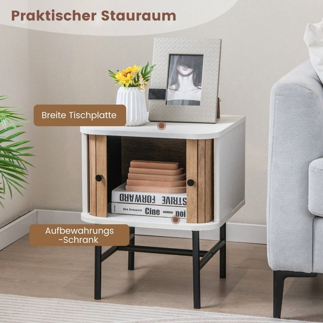 Nightstand with Sliding Doors, Storage 40x39x49 cm, White