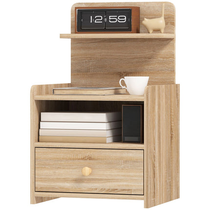 Nightstand with Storage, Chipboard, Tip-Resistant, Natural Wood