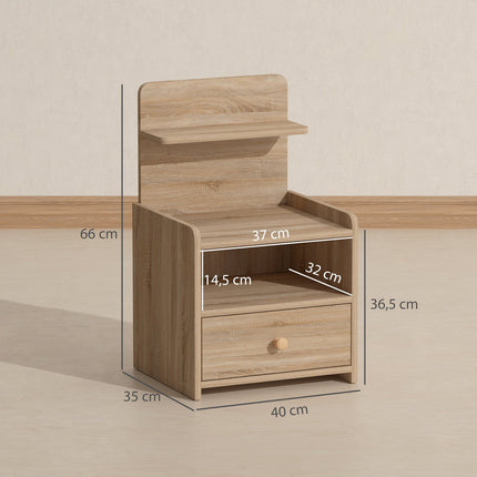 Nightstand with Storage, Chipboard, Tip-Resistant, Natural Wood