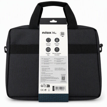 Nilox Laptop Bag 15.6 Inch with Wireless Bluetooth Mouse, 600D Polyester