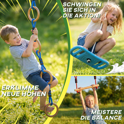Ninja Slackline Kinder-Kletterseil-Set, 3-in-1 Schaukel, 100 kg Belastbarkeit