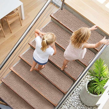 Non-Slip Beige Stair Mats, 76x20 cm, Set of 15