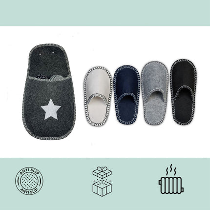Non-Slip Felt House Slippers, 6 Pairs with Storage Bag