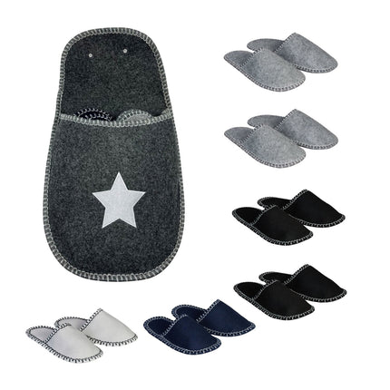 Non-Slip Felt House Slippers, 6 Pairs with Storage Bag