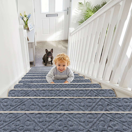 Non-Slip Light Grey Stair Treads, 15 Pack, 76x20 cm