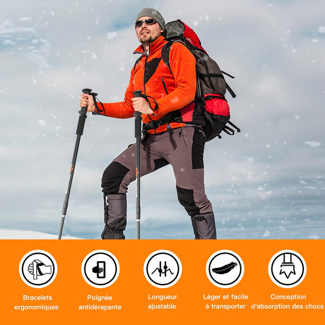Nordic Walking Poles, Telescopic Aluminum 65–135 cm