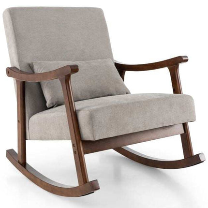 Nursery Rocking Chair with Rubber Wood Armrests, Brown