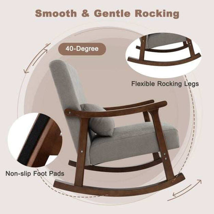 Nursery Rocking Chair with Rubber Wood Armrests, Brown