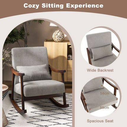 Nursery Rocking Chair with Rubber Wood Armrests, Brown