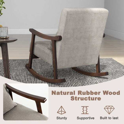 Nursery Rocking Chair with Rubber Wood Armrests, Brown
