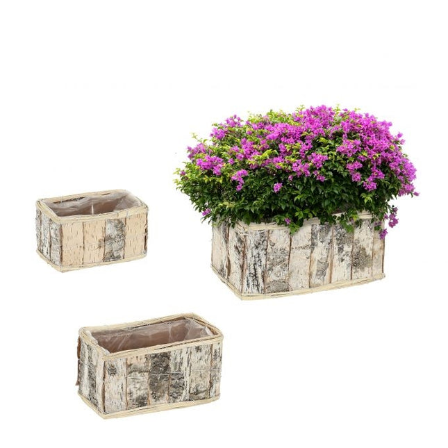 Oblong flower pot Birch Set of 3