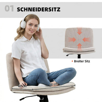 Office Chair, Armless Cross-Legged, Height Adjustable, Beige