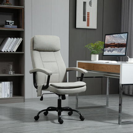 Gaming Office chair, lumbar massage, adjustable beige linen