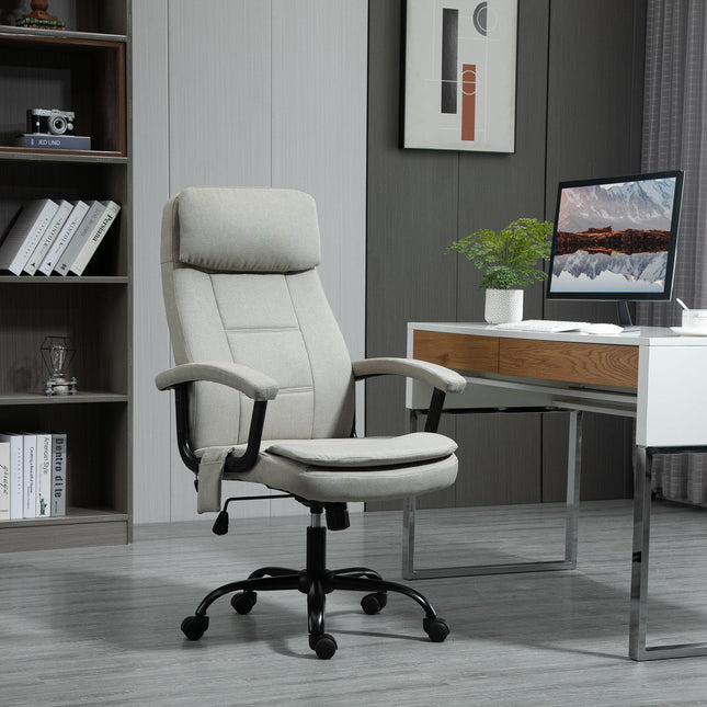 Gaming Office chair, lumbar massage, adjustable beige linen
