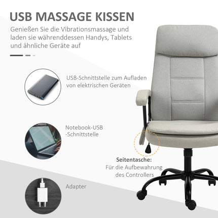 Gaming Office chair, lumbar massage, adjustable beige linen