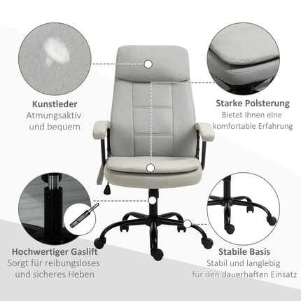 Gaming Office chair, lumbar massage, adjustable beige linen