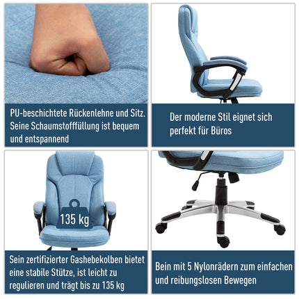 Light blue linen office chair - swivel, adjustable in height
