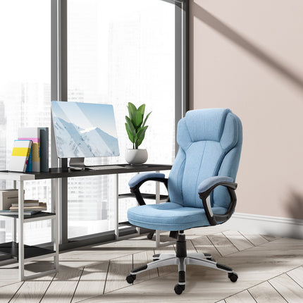 Light blue linen office chair - swivel, adjustable in height