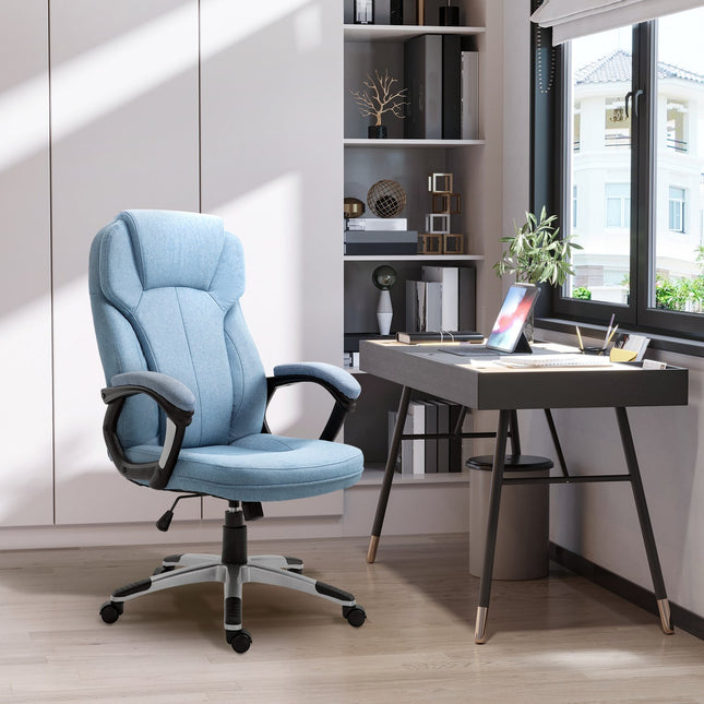 Light blue linen office chair - swivel, adjustable in height