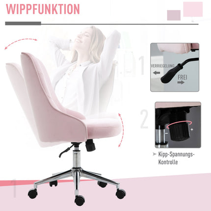Velvet office chair with rocker function, pink, soho style