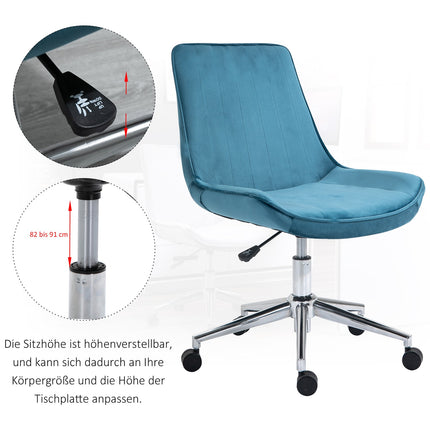 Office chair, adjustable swivel, blue velvet upholstery