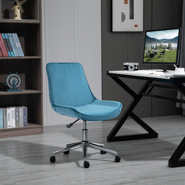 Office chair, adjustable swivel, blue velvet upholstery