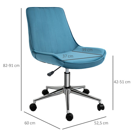 Office chair, adjustable swivel, blue velvet upholstery