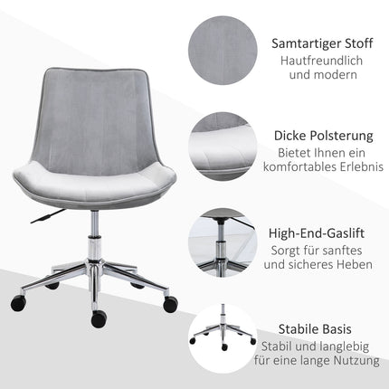 Desk chair, height adjustable, 360° rotatable, velvet grey
