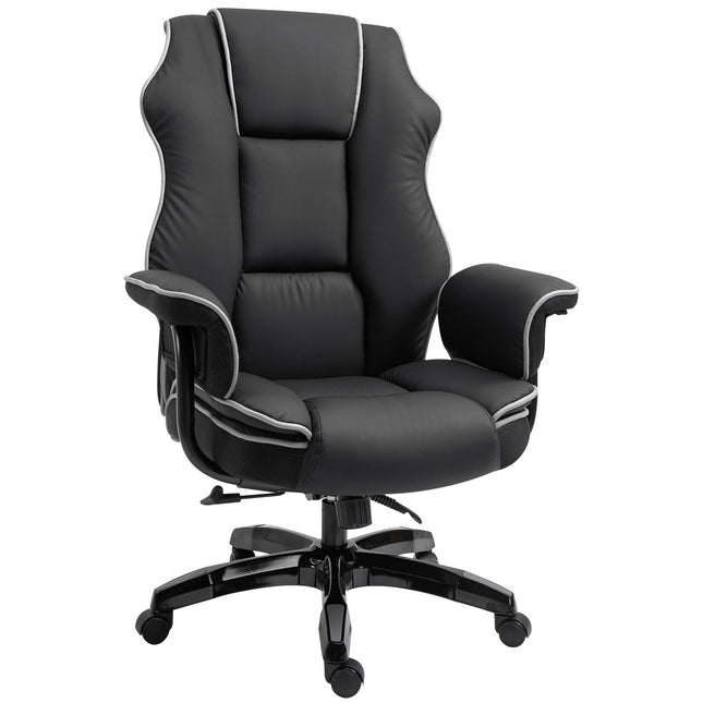 Ergonomic office chair in black artificial leather, adjustable with armrests